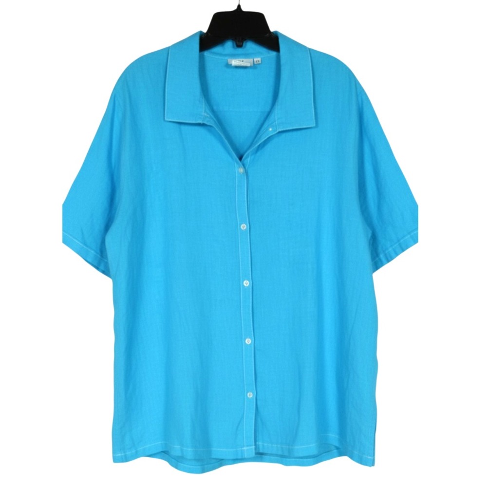 NWT HOT COTTON Midweight LINEN BLEND Blue BUTTON-UP Lagenlook BLOUSE/TOP Sz 2X